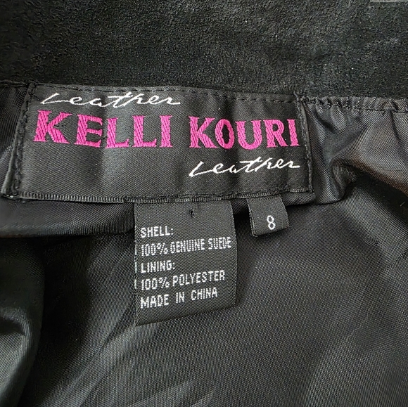 Vintage Kelli Kouri Leather Classic Black Suede Skirt Size 8 - Picture 10 of 10